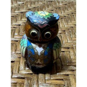 Vintage Cloisonné Enamel Owl Figurine Handcrafted Decorative Collectible